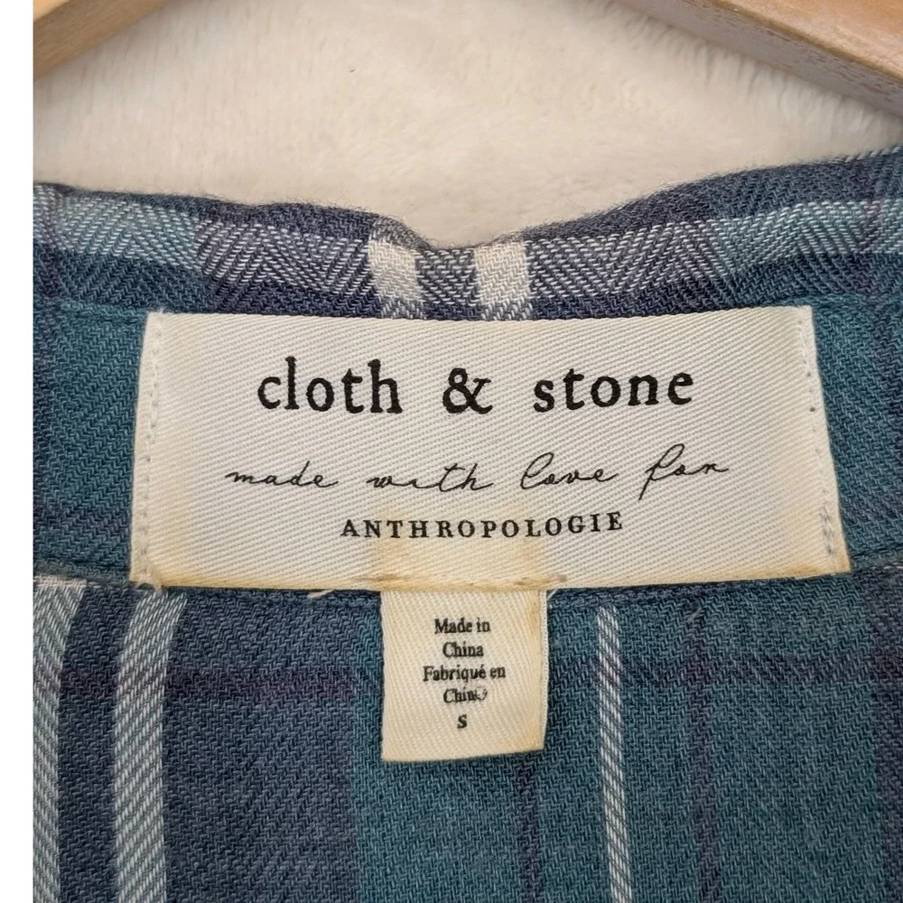 Cloth & Stone Anthropologie Shirt Dress Women S Blue Green Plaid‎ Casual